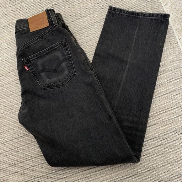Levi’s Premium 501 90s Jeans Black Denim Button Fly Big E Size Tag 27x32 (29x32) - Picture 1 of 11